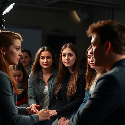 Students learning acting techniques