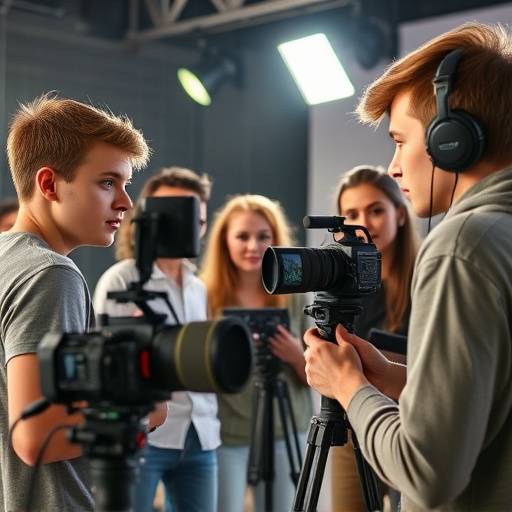 Students practicing on-camera techniques for Acting for Film and Television